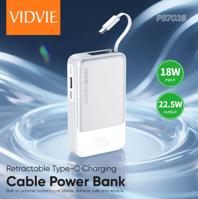 Vidvie PB7028  10000mAh Retractable Type-C Charging Cable Power Bank