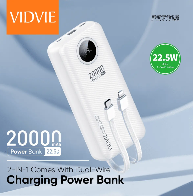 Vidvie PB7018  2-IN-1 Comes With Dual-Wire Charging Power Bank