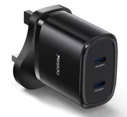 Yesido YC53 20W محول شحن قابس المملكة المتحدة شاحن حائط مع كابل من النوع C إلى Lightning - أسود