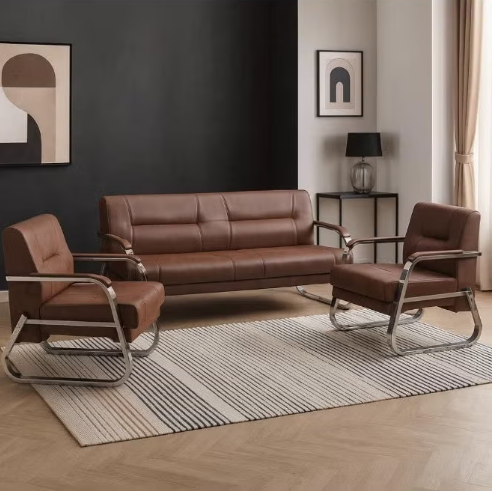 ABX HOME SYROS 3+1+1 Sofa Set – 5-Seater Faux Leather Sofa for Living Room & Office | Modern Office Sofa Set