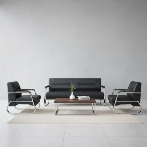 ABX HOME SYROS 3+1+1 Sofa Set – 5-Seater Faux Leather Sofa for Living Room & Office | Modern Office Sofa Set