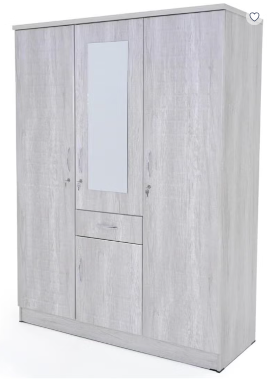 Crete 3 door wardrobe with one drawer and storage and also one hanging side with 8 shelves | Lockable door
