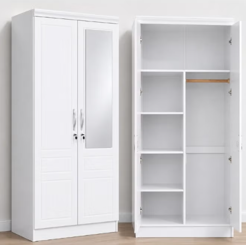 ABX HOME TITAN 2 Door Wooden Wardrobe, Cabinet Cupboard Engineered Wood Perfect Modern Stylish Heavy Duty With Mirror