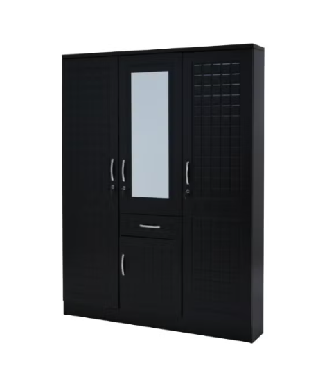 Crete 3 door wardrobe with one drawer and storage and also one hanging side with 8 shelves | Lockable door