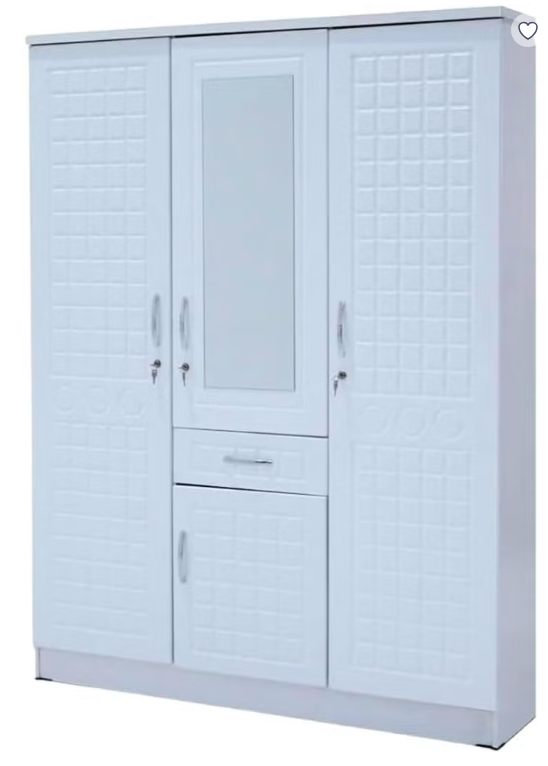 Crete 3 door wardrobe with one drawer and storage and also one hanging side with 8 shelves | Lockable door