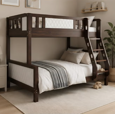 ABX HOME ALPS Twin Over Double Bunk Bed 190x90cm (Top) & 190x120cm (Bottom) – Wooden Frame with Ladder & Safety Guardrails