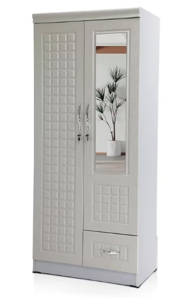 Shaku 2 Door Wooden Wardrobe With Mirror and One Drawer (With Installation)