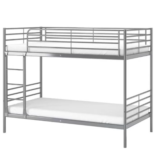 ABX HOME Metal Bunk Bed with Mattress Twin Over Twin – Heavy Duty Double Deck Bed Frame with Ladder & Full Safety Rails – Space Saving Bedroom Furniture – Grey