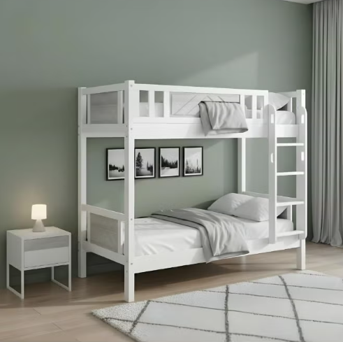 Pisa Solid wood Bunk Bed | Sturdy Modern Design Wooden Single Bed Frame 190X90 Size (White)