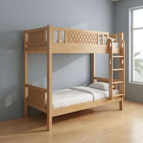 Pisa Solid wood Bunk Bed | Sturdy Modern Design Wooden Single Bed Frame 190X90 Size (Oak)