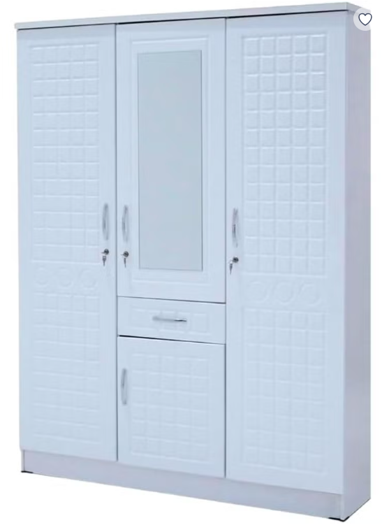 Crete 3 door wardrobe with one drawer and storage and also one hanging side with 8 shelves | Lockable door (With Installation)