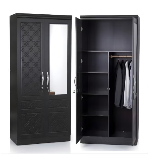 ABX HOME TITAN 2 Door Wooden Wardrobe, Cabinet Cupboard Engineered Wood Perfect Modern Stylish Heavy Duty With Mirror