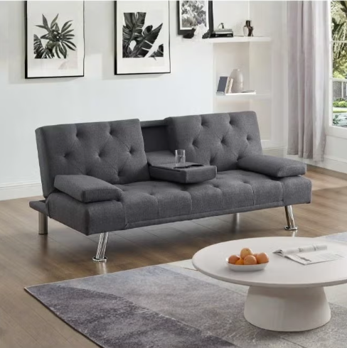ABX HOME GOSFORD 3-Seater Fabric Sofa Bed | Sofa Cum Bed with 2-Cup Holder Dropdown