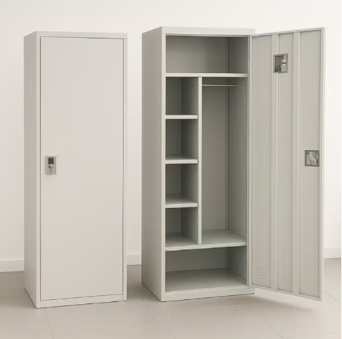 ABX HOME Steel Office Cabinet with Lock – 2 Door Wardrobe Cabinet for Clothes & Files – Grey Powder Coated Metal Storage Cabinet with Adjustable Shelves and hanger for Home Office or Workspace