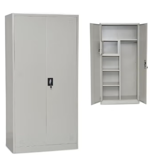 ABX HOME Steel Office Cabinet with Lock – 2 Door Wardrobe Cabinet for Clothes & Files – Grey Powder Coated Metal Storage Cabinet with Adjustable Shelves and Locker and hanger for Home Office or Workspace