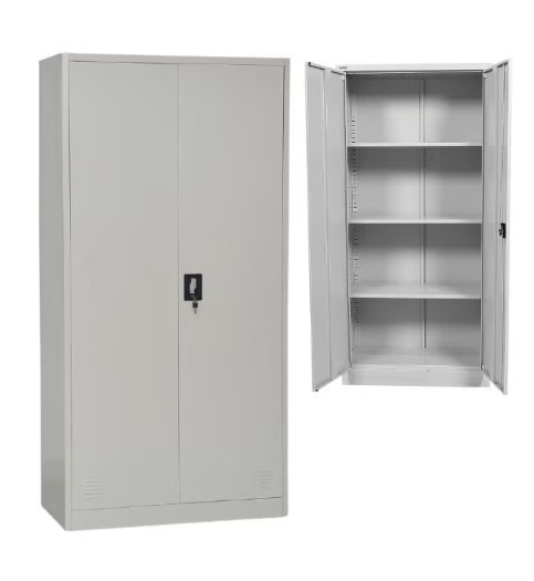 ABX HOME Steel Office Cabinet with Lock – 2 Door Wardrobe Cabinet for Clothes & Files – Grey Powder Coated Metal Storage Cabinet with Adjustable Shelves for Home Office or Workspace