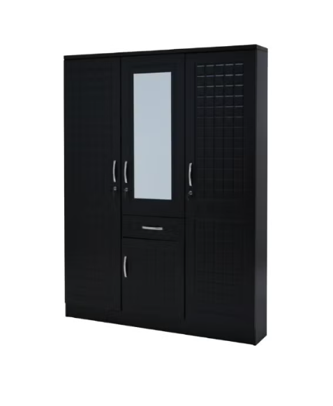 3 door wardrobe with one drawer and storage and also one hanging side with 8 shelves | Lockable door (With Installation)