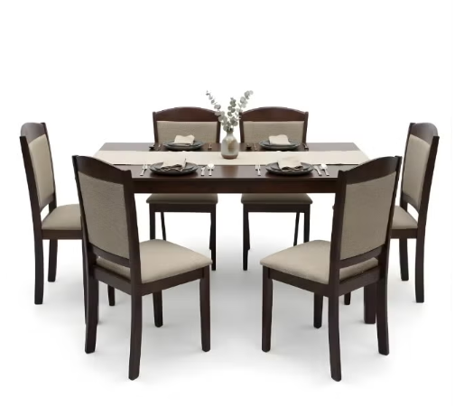 ABX HOME Davos Dining Table set 6 seater Rectangular Dining Set | Sturdy Kitchen Wooden Top Table with Fabric Chairs | Dining set 1+6 Seater for Home, Dining Room