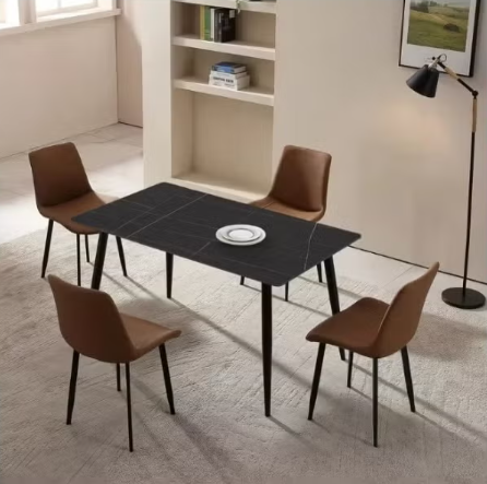 ABX HOME Ribez Dining Table 4 seater Rectangular Dining Set | Sturdy Kitchen Marble Top Table with Pu Leather Chairs | Dining set 1+4 Seater for Home, Dining Room