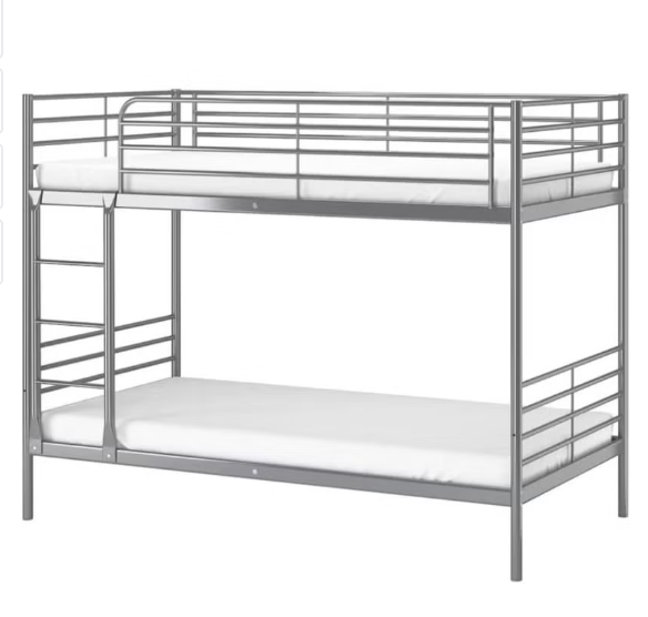 ABX HOME Metal Bunk Bed Twin Over Twin – Heavy Duty Double Deck Bed Frame with Ladder & Full Safety Rails – Space Saving Bedroom Furniture – Grey