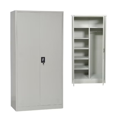 ABX HOME Steel Office Cabinet with Lock – 2 Door Wardrobe Cabinet for Clothes & Files – Grey Powder Coated Metal Storage Cabinet with Adjustable Shelves and hanger for Home Office or Workspace