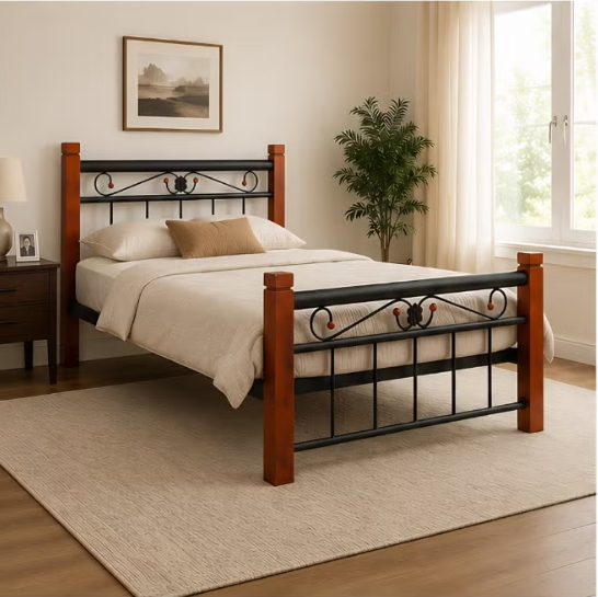 ABX HOME HARPER Solid wood metal Single Size Bed | Sturdy Modern Design Wooden Single Bed Frame 190X90 Size