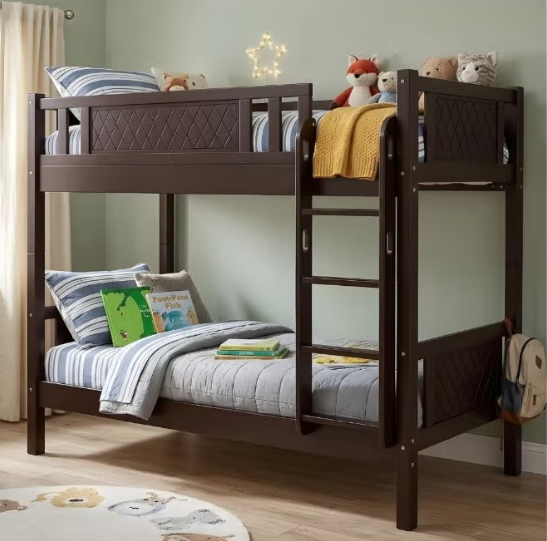 Pisa Solid wood Bunk Bed | Sturdy Modern Design Wooden Single Bed Frame 190X90 Size (Wenge)