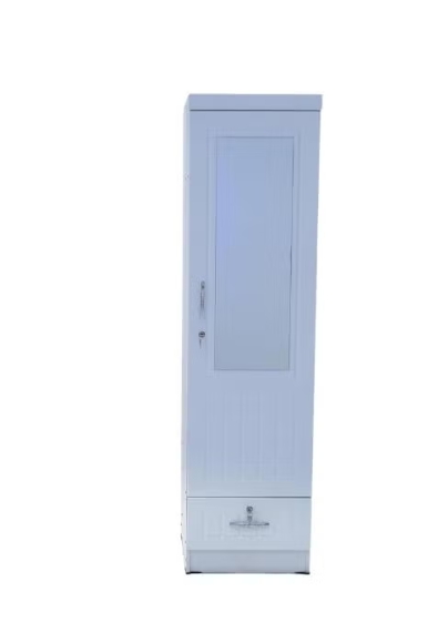 Turin Single door wardrobe with Mirror hanger and shelf with lockable drawer and door (With Assembly)