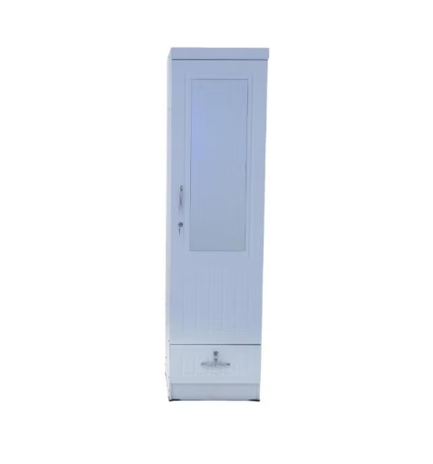 Turin Single door wardrobe with Mirror hanger and shelf with lockable drawer and door (With Assembly)