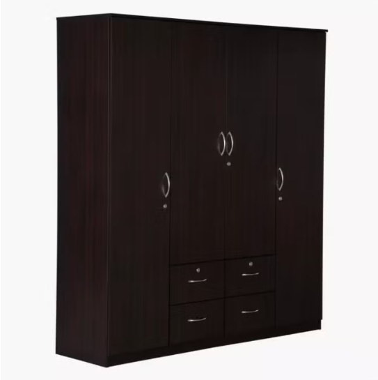 RIBEZ 4 Door wardrobe for Bedroom with 4 Drawers and 7 Shelves | Cupboard for Home | Bedroom Wardrobes | Engineered Wood Cupboard (With Installation)