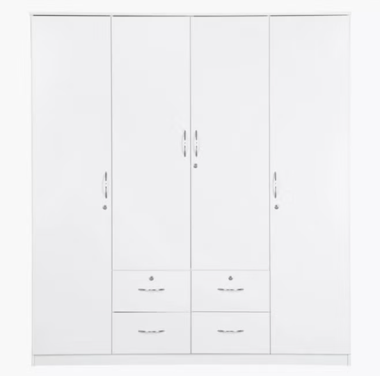 RIBEZ 4 Door wardrobe for Bedroom with 4 Drawers and 7 Shelves | Cupboard for Home | Bedroom Wardrobes | Engineered Wood Cupboard (With Installation)