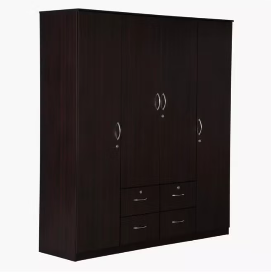 RIBEZ 4 Door wardrobe for Bedroom with 4 Drawers and 7 Shelves | Cupboard for Home | Bedroom Wardrobes | Engineered Wood Cupboard