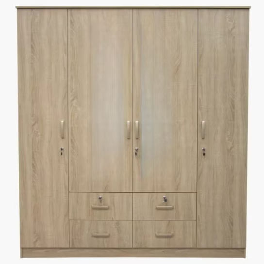 RIBEZ 4 Door wardrobe for Bedroom with 4 Drawers and 7 Shelves | Cupboard for Home | Bedroom Wardrobes | Engineered Wood Cupboard