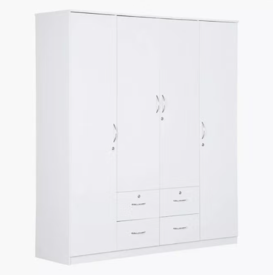 RIBEZ 4 Door wardrobe for Bedroom with 4 Drawers and 7 Shelves | Cupboard for Home | Bedroom Wardrobes | Engineered Wood Cupboard