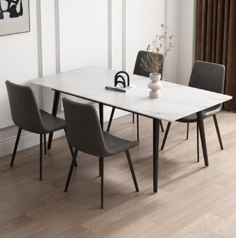 ABX HOME Ribez Dining Table 4 seater Rectangular Dining Set | Sturdy Kitchen Marble Top Table with Pu Leather Chairs | Dining set 1+4 Seater for Home, Dining Room