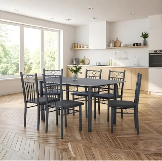 Dining Table 6 seater Rectangular Dining Set | Sturdy Kitchen Marbel Top Table with Fabric Chairs | Dining set 1+6 Seater for Home,Hotel and Dining Room...