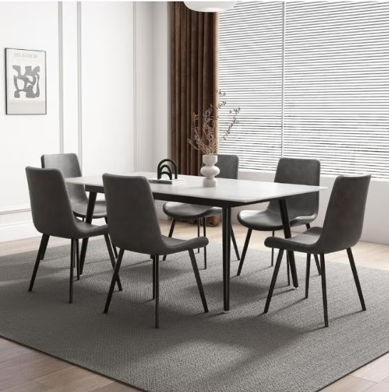 Ribez Dining Table 6 seater Rectangular Dining Set | Sturdy Kitchen Marbel Top Table with Pu Leather Chairs | Dining set 1+6 Seater for Home, Dining Room GREY