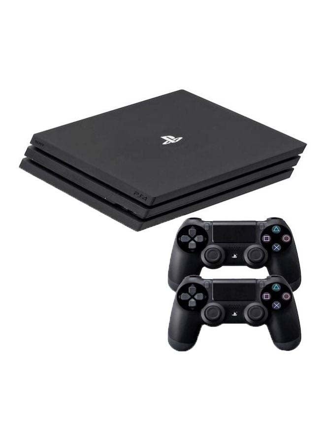 وحدة تحكم Sony PlayStation 4 Pro بسعة 1 تيرابايت مجددة باللون الأسود مع وحدتي تحكم DualShock تدعم تقنية HDR بدقة 4K