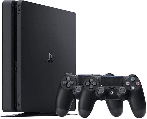 وحدة تحكم Sony PlayStation 4 مستعملة بسعة 1 تيرابايت باللون الأسود مع وحدتي تحكم HDR Bluetooth 5.3