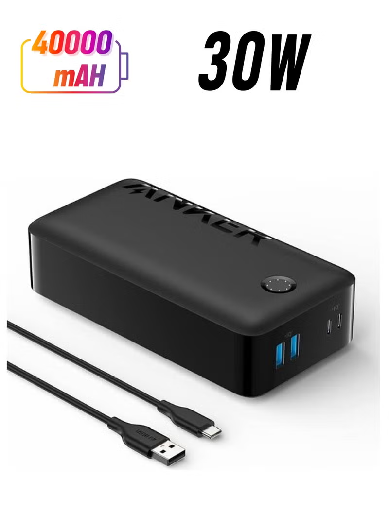 Anker 40000mAh Portable Power Bank 30W Fast Charging with USB-C High-Speed Charging for MacBook, iPhone 16/15/14/13/12 Series, Samsung Galaxy & iPad