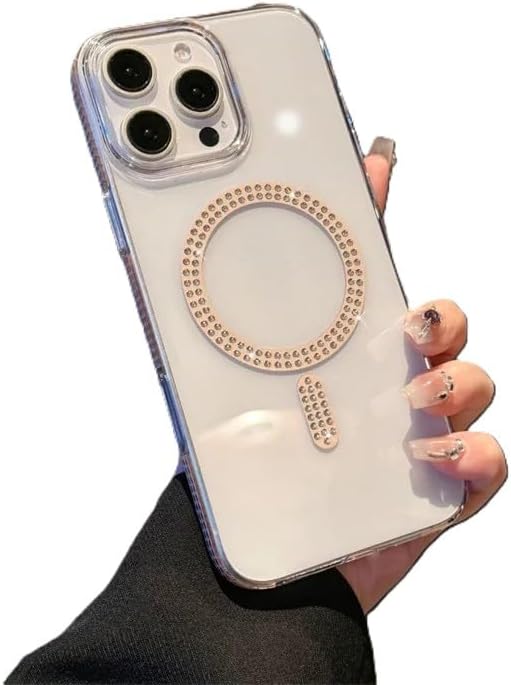 غطاء شفاف لهاتف iPhone 16e MagSafe مع حماية من عدسات الكاميرا الذهبية المصنوعة من التيتانيوم – غطاء شفاف ماسي مقاوم للصدمات