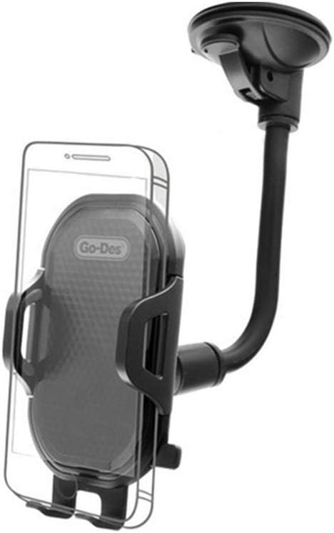 Go - Des GD - HD651 حامل هاتف سيارة عالمي 360 درجة – حامل زجاج أمامي طويل الذراع ولوحة القيادة مع شفط قوي ومقبض مقاوم للصدمات (أسود)