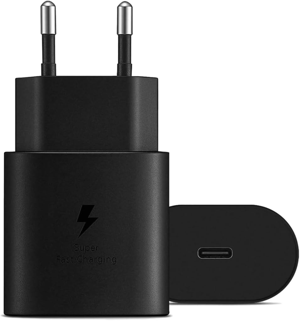 محول طاقة سامسونج 25 واط – شاحن جداري USB - C فائق السرعة مع GaN Tech (أسود)