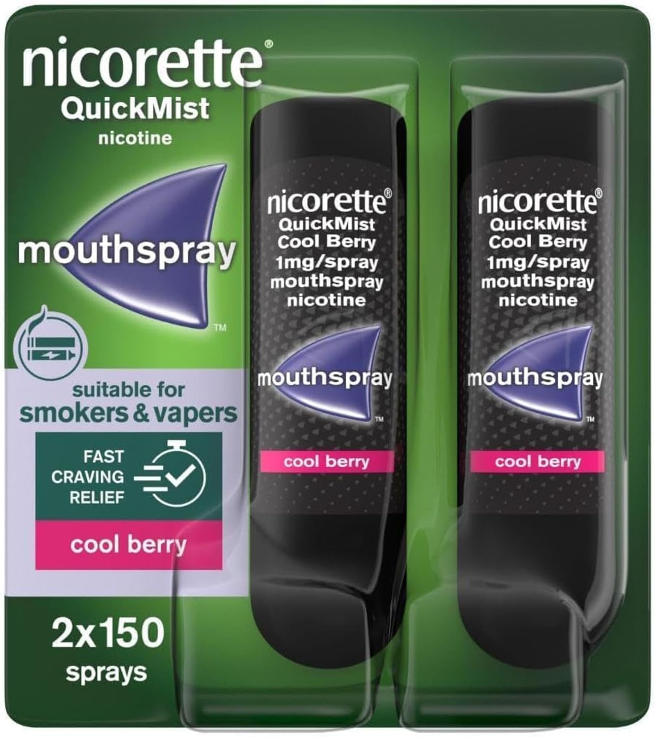 Nicorette QuickMist Cool Berry Mouth Spray 2 x 150 Sprays | Fast Craving Relief