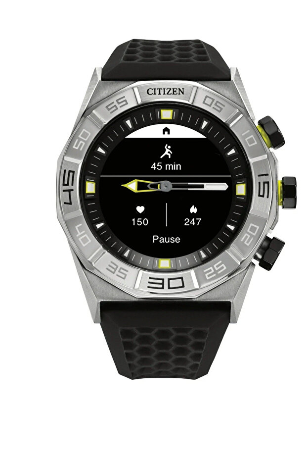Citizen CZ Smart Hybrid JX1000-03E Silver Black Rubber Strap Watch 44MM