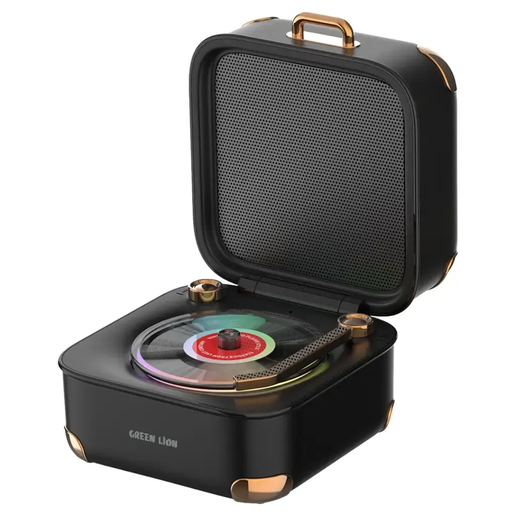 Green Lion Gramo Vinyl Wireless Bluetooth Speaker with RGB Lights, 52mm Hi-Fi Driver & TF Card Support