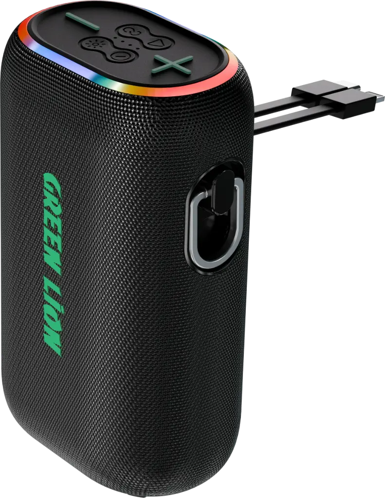 Green Lion WAVE 20 Bluetooth Speaker with 10000mAh Power Bank, RGB Lights, USB-C & Lightning Cables - Black