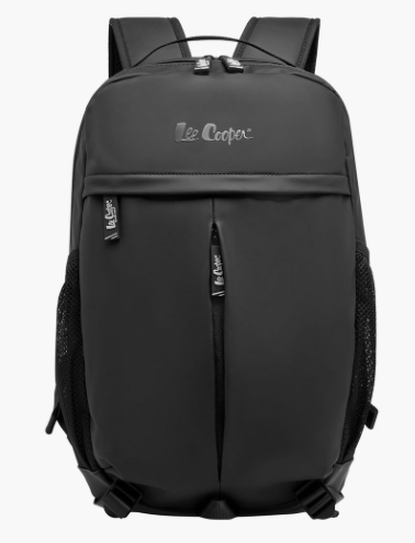 Lee Cooper Solid Backpack with Adjustable Straps and Zip Closure - 14x31x50 cms - Black