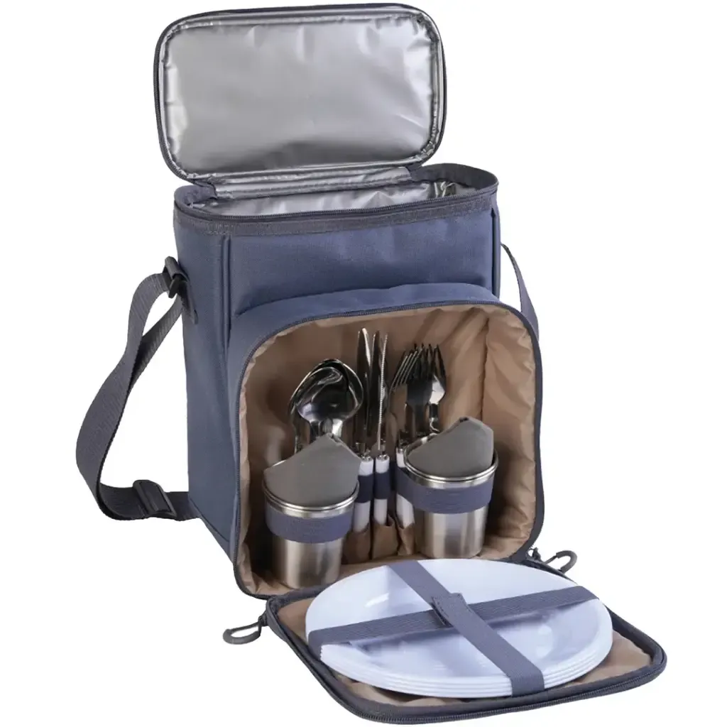 Green Lion Camp Mate Picnic Bag – Blue | Insulated 4-Person Picnic Set with Cooler Compartment