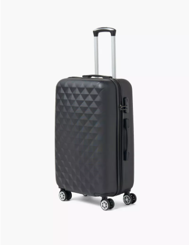 WAVE Textured Hardcase Luggage Trolley with Retractable Handle - 28 inches Check-In Bag - Black